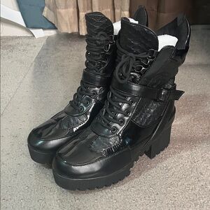 New Cape Robbin Black Boots with Patent Leather accents